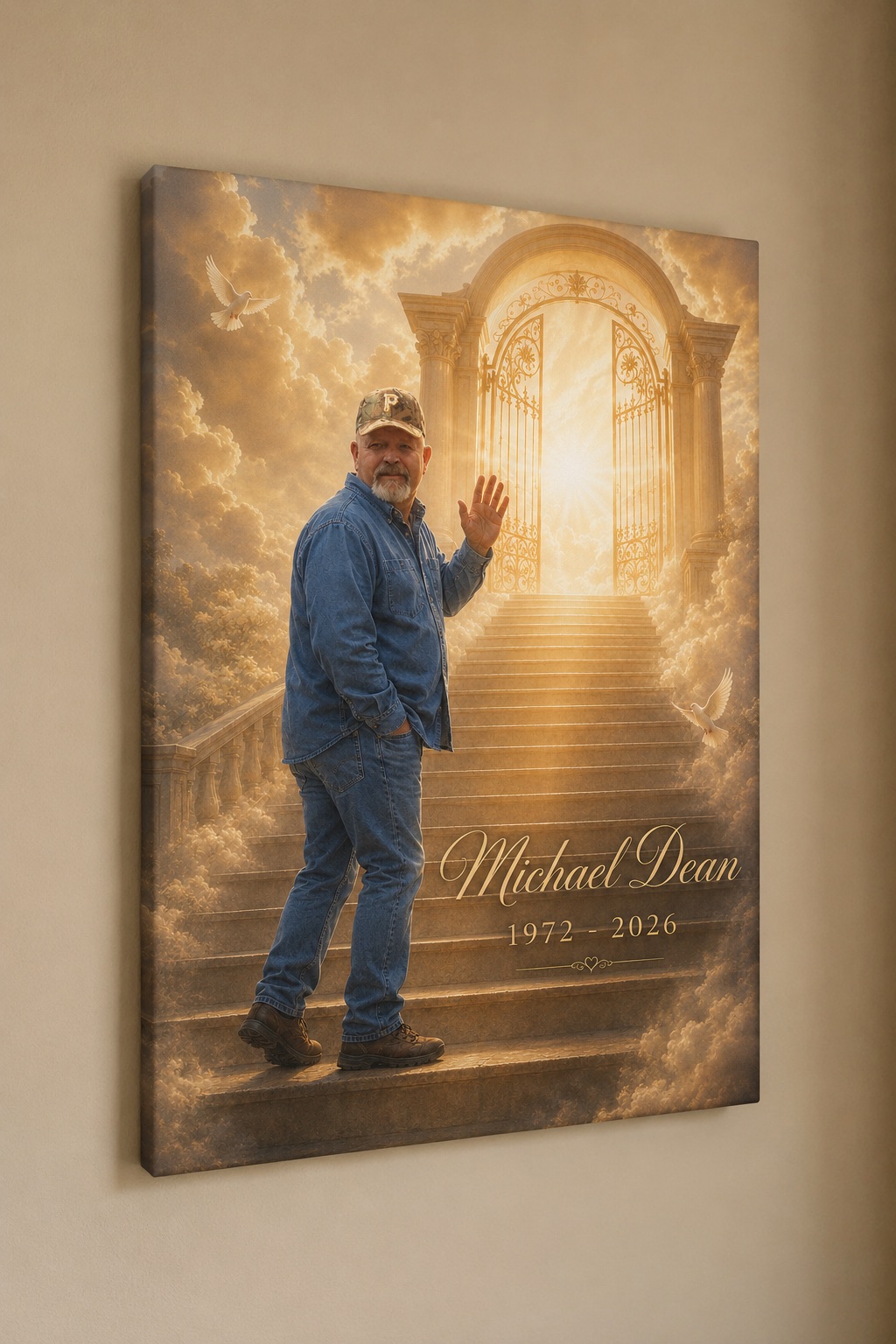Example of a memorial portrait displayed as wall art
