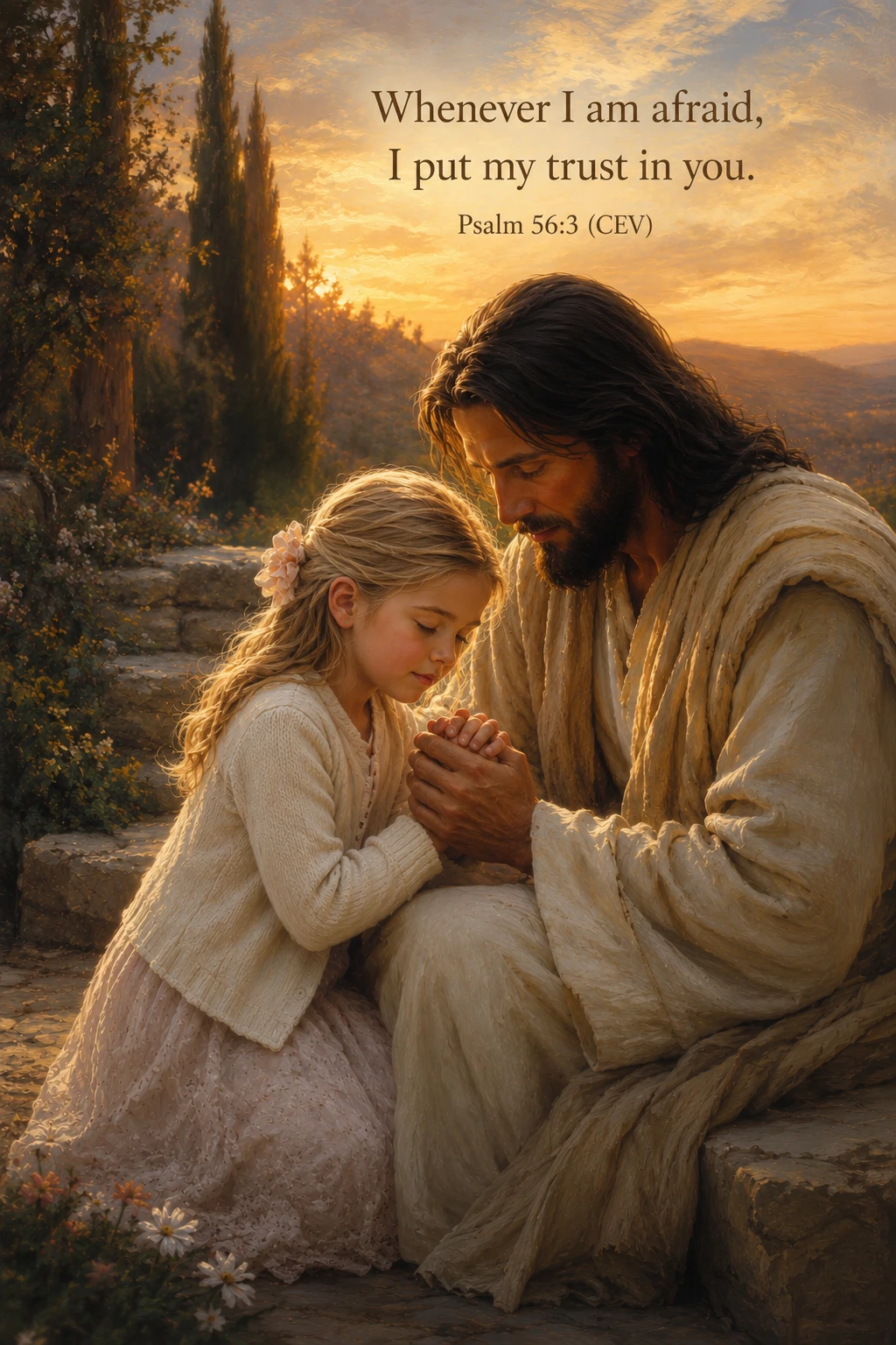 Example of Christian Bible verse art with Jesus and a child